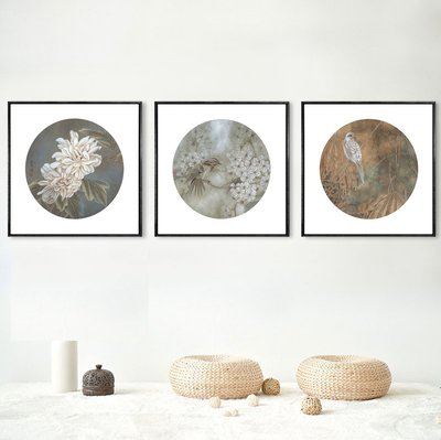 新中式抽象花卉鳥類復古小品玄關客廳沙發背景牆掛畫(3款可選)