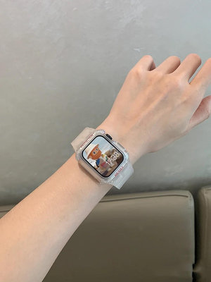 applewatch9表帶一體式冰川透明夏天蘋果手表iwatch8se保護殼
