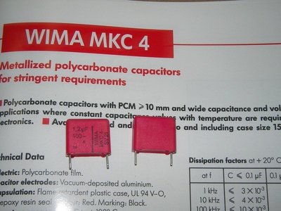 德國WIMA MKC4 1.2uF 100V 20% 腳距:15mm Polycarbonate 金屬膜電容 1顆1標