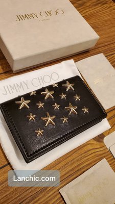 【折扣現貨】正品Jimmy Choo NELLO WALLET經典立體星星鉚釘 皮革信用卡夾/萬用夾/卡包 黑色