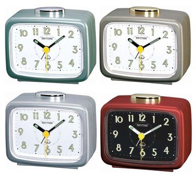 【神梭鐘錶】RHYTHM ALARM CLOCK 型號：4RA456WR 麗聲簡約夜光鈴聲鬧鐘 綠黃銀紅 方形