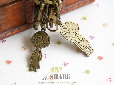 【45° Share】可愛銅片吉他貓頭鷹時鐘小男孩女孩五款鑰匙圈飾品送禮禮品配件-O0426003J5