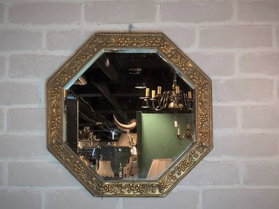 【卡卡頌  歐洲古董】法國 八角  古典 銅立體雕花  銅鏡  掛鏡  歐洲老件  MI0103 ✬