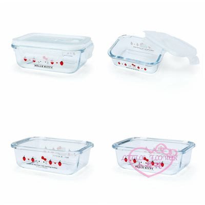 ♥小花花日本精品♥HelloKitty美樂蒂草莓扣式透明玻璃保鮮盒水果盒野餐盒08800701