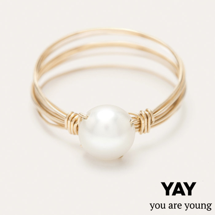 YAY You Are Young 法國品牌 Multirow Button 珍珠戒指 多層次戒指 白色X金色