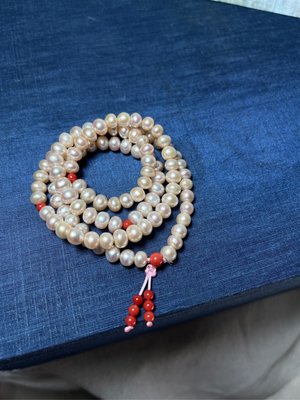 早期收藏海底有機寶石氣質高雅柔美珍珠搭配阿卡紅珊瑚設計款108顆念珠