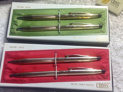 【CROSS】世紀系列 美國製12K包金對筆(原子筆與自動鉛筆)/套 --兩支絕版美國高仕金筆喔！