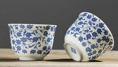 6996A 日式 陶瓷青花茶杯 小藍花茶杯2入組陶瓷茶杯品茗杯喝茶杯日系和風喝茶杯茶碗禮品