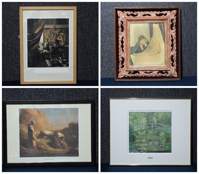1/29結標 維梅爾 米勒 莫內 Morisot 等大師 複製畫 四件組X010345–手繪 框畫 西畫 畫廊 美術品