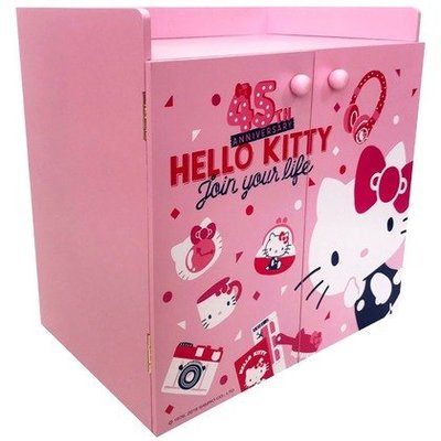 限時優惠價 正版 木製 45th Hello Kitty 雙拉門置物收納盒 KT-630056【羅曼蒂克專賣店五館】