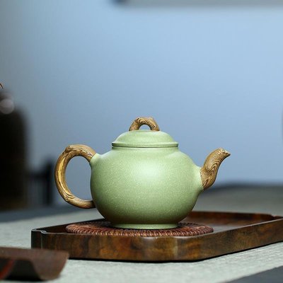 熱銷 宜興紫砂壺名家手工原礦豆青砂君博壺茶壺茶具家用套裝泡茶300cc 可開發票