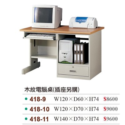 【OA批發工廠】鋼製電腦桌 工作桌 抽屜式電腦筒 堅固耐用 木紋面白身 也有灰白面 多種尺寸 418-9