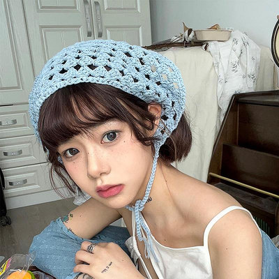 女孩手工鉤針編織可愛針織髮帶三角形空心頭巾照片氛圍 (滿599元免運)