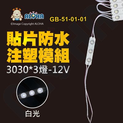 阿囉哈LED總匯_GB-51-01-01_3030-白光-12V-3燈貼片防水注塑模組-帶透鏡