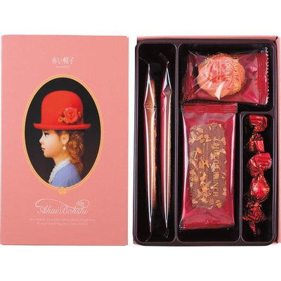 現貨 紅帽禮盒--日本原裝高帽子餅乾禮盒/4種口味12枚/粉盒--秘密花園