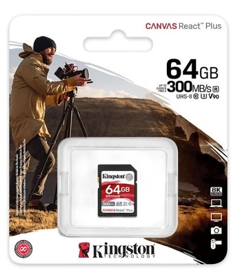 全新附發票 支援8K拍攝 金士頓 SDR2 Canvas React Plus SD 記憶卡 64G 64GB