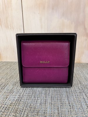 BALLY 全皮 紫紅色 零錢袋 相片 多卡 發財 皮夾 短夾