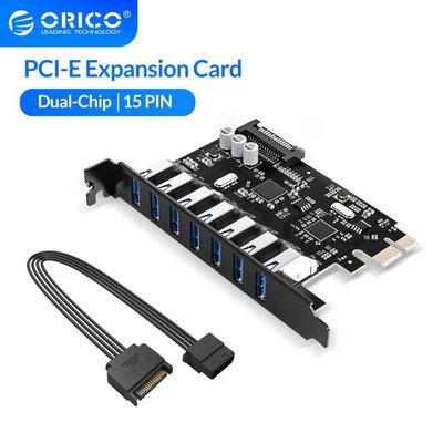 希希之家Orico SuperSpeed USB 3.0 7 端口 PCI-E Express 卡, 帶有 15 針 SA