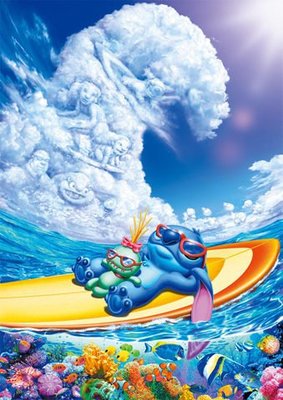 日本正版拼圖 迪士尼 STITCH 史迪奇 莉羅 星際寶貝 海邊 衝浪 1000片高彩度絕版拼圖，1000-333