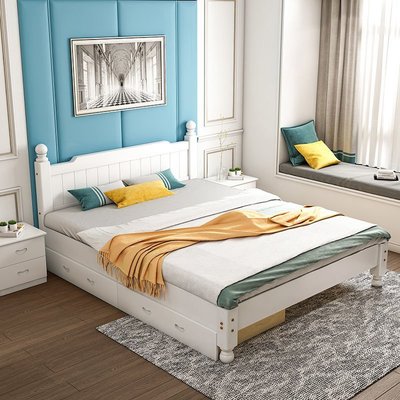 現貨 實木床現代簡約1.8米雙人床白色1.5米單人床1米經濟型家用簡易床可開發票