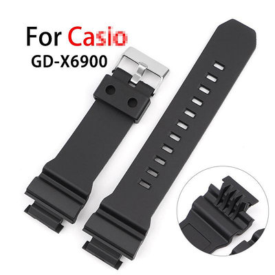橡膠樹脂錶帶適應於卡  西歐GD-X6900黑色專用接口tpu矽膠軟錶帶防水適合運動手錶帶腕帶