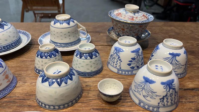 【二手】早期 一組玲瓏瓷 蓋碗 茶杯 古董 瓷器 收藏 【怡雅館】-1055