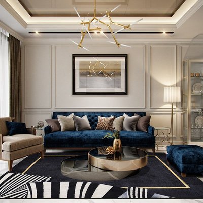 特賣-高級黑色現代輕奢客廳沙發茶幾地毯家用大面積加厚臥室衣帽間地墊