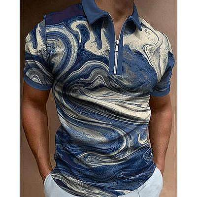 休閒Polo衫與3D列印的男人短袖拉鍊t恤夏季新奇-3C玩家