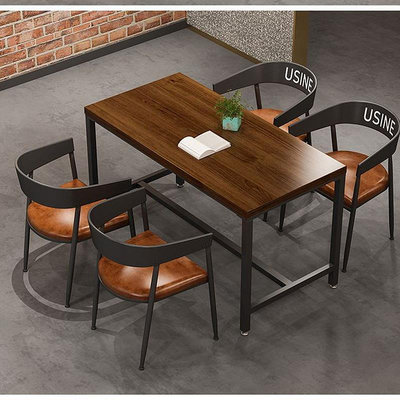 工業風實木餐桌長方形鐵藝咖啡廳復古酒吧燒烤吧音樂餐廳桌椅組合 自行安裝