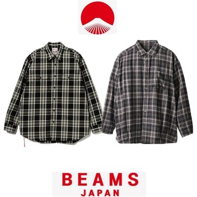 亞軒潮店 BEAMS JAPAN 21SS 格子條紋紅繩日系長袖襯衫秋冬加厚 滿千免運