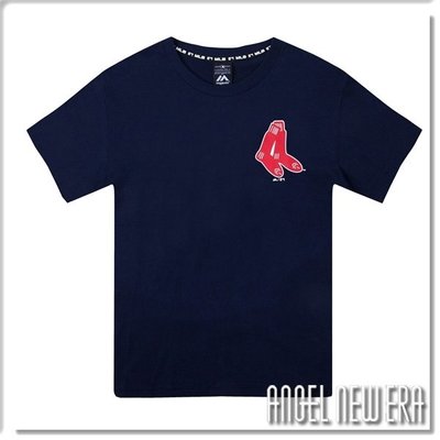 【ANGEL NEW ERA】Majestic MLB 波士頓 紅襪 短T 復古Logo 藏青色 潮流 休閒 穿搭
