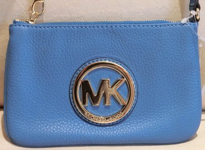 大降價！全新 Michael Kors MK 皮革藍色荔枝紋手提包手拿包小錢包，低價起標無底價！本商品免運費！