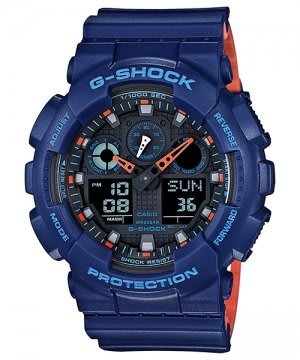 【金台鐘錶】CASIO卡西歐G-SHOCK 雙顯 雙色錶帶 藍X橘 GA-100L GA-100L-2A