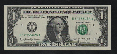 【低價外鈔】美國2021年 1Dollar 紙鈔一枚 華盛頓肖像 最新年份~