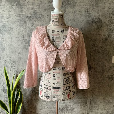 品牌 粉色蕾絲短版小外套 禮服罩衫