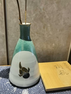九谷燒   河島萬璃花瓶精品可遇不可求手工色繪茄子紋花瓶