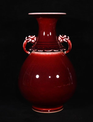 清乾隆郎窯紅雙耳玉壺春瓶，高29.5×18厘米400400 瓷器 青花 粉彩【南小瓷】