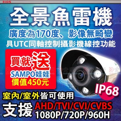 安研所監視-1080P 全景 超廣角 170度 AHD 防水 IP68 紅外線 攝影機 適 4路 5MP DVR 含稅