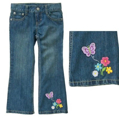 6@☆蠍蠍傳說☆Gymboree Flower Cuff Jean 蝴蝶與花花丹寧布牛仔長褲（12t 加大版）便宜賣