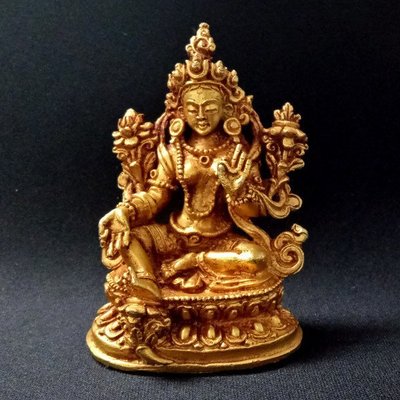 【天馬行銷】綠度母 尼泊爾製純銅鎏金佛像
