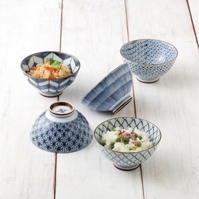 日本製 有田燒 古染繪變5入碗 飯碗
