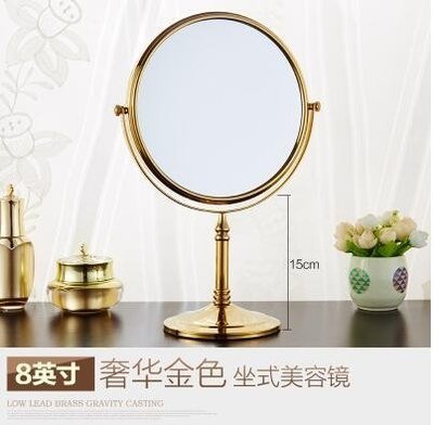 熱銷 全銅美容鏡仿古美容鏡化妝鏡鏡子放大鏡雙面   主圖款【金色臺式美容鏡】--可開發票