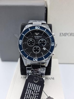 EMPORIO ARMANI  黑色錶盤 黑色陶瓷錶帶 石英三眼計時 男士手錶 AR1429