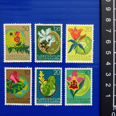 【大三元】各國動植物專題~歐洲郵票- 列支敦斯登-花-新票6全1套-原膠~A5