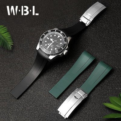 手錶帶 橡膠硅膠錶帶男適用勞力士綠黑水鬼空中霸王型系列手錶帶配件20mm