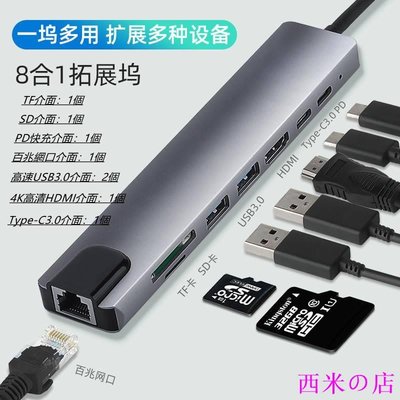 西米の店Type-C轉接頭 八合一擴展塢 MacBookPro筆電適用 USB3.1接口 轉HDMI/RJ45/PD快充