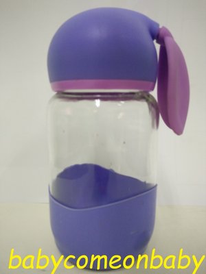生活用品 隨手玻璃瓶水壺 340ml 可愛 兔兔 造型 玻璃瓶 水壺 紫色