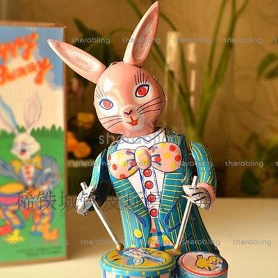 (TOYS-C__0182) 鐵皮發條玩具 出口國貨 傳統懷舊 收藏禮物 兔打鼓機器人