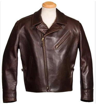 [ Satisfaction ]  Aero Leather經典騎士斜拉鍊棕紅色馬皮皮衣 蘇格蘭製