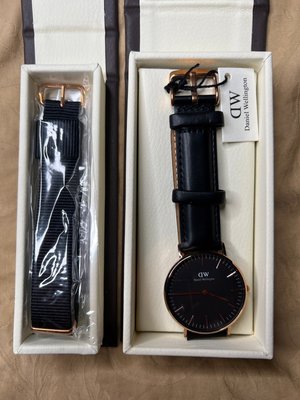 官網真品 台灣發貨 DW Daniel Wellington 36MM 黑色鏡面金錶框 男錶 女錶 手錶B6-146